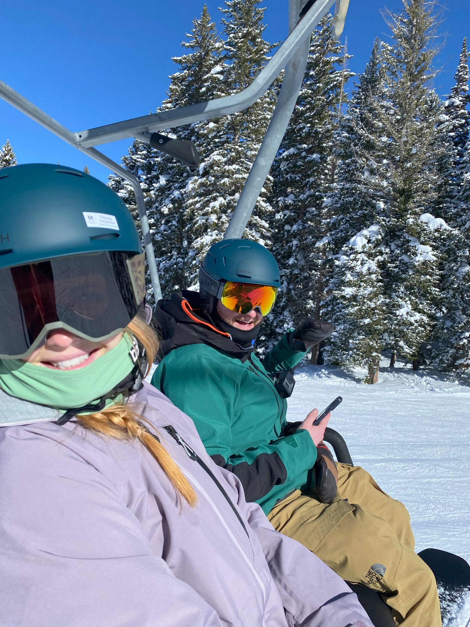 Demo Day 2023 on ski lift at Brighton Resort Utah